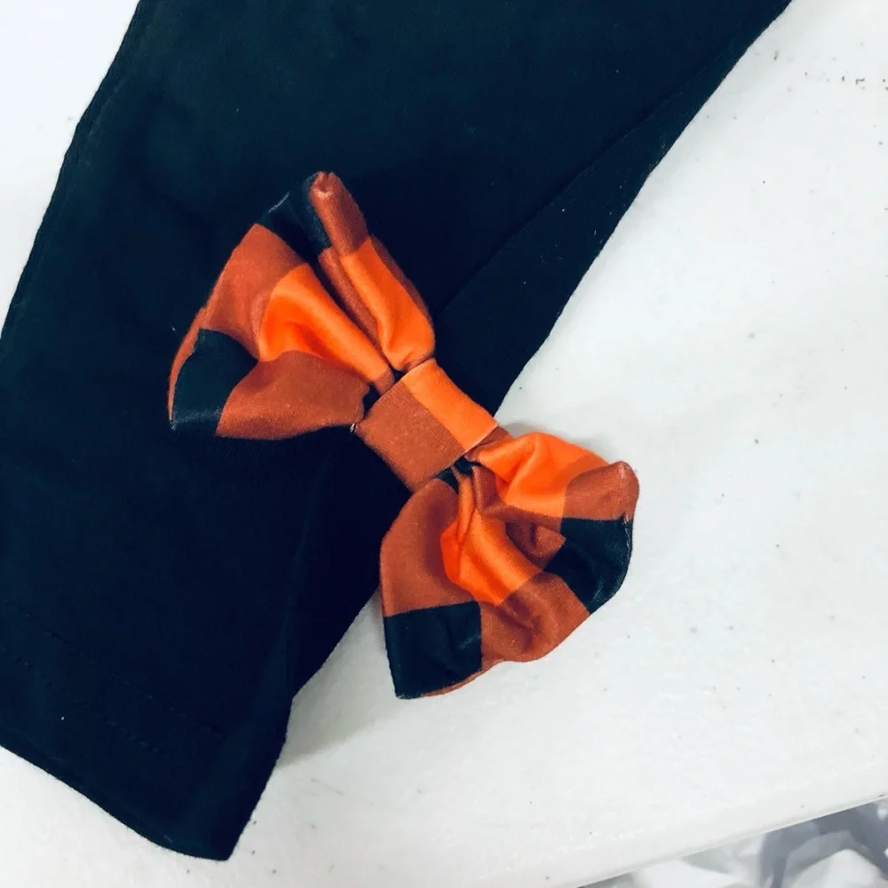 Girls Boutique Halloween Pumpkin Plaid Holiday Set - Orange & Black